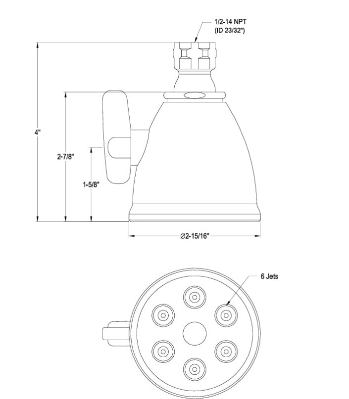 Fire Hydrant Presidental 6 Jet 2-15/16-Inch Round Adjustable Old Fashioned Cross Pattern Jet Spray Brass Shower Head